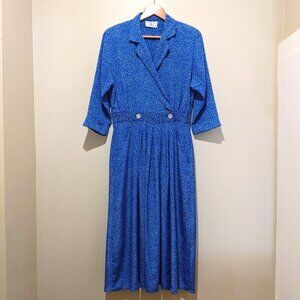 Vintage Jonathan Martin Bright Blue 3/4 Sleeve Polka Dot Midi – Fits Like Size 8